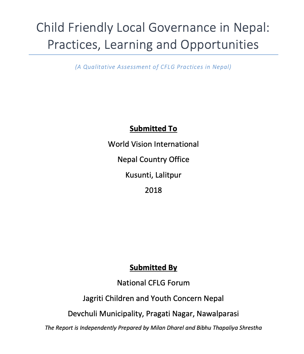 Child Friendly Local Governance in Nepal: Practices, Learning and Opportunities